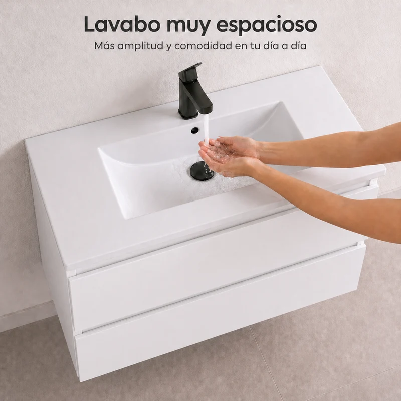 Almagro - Mueble de baño suspendido blanco con lavabo integrado