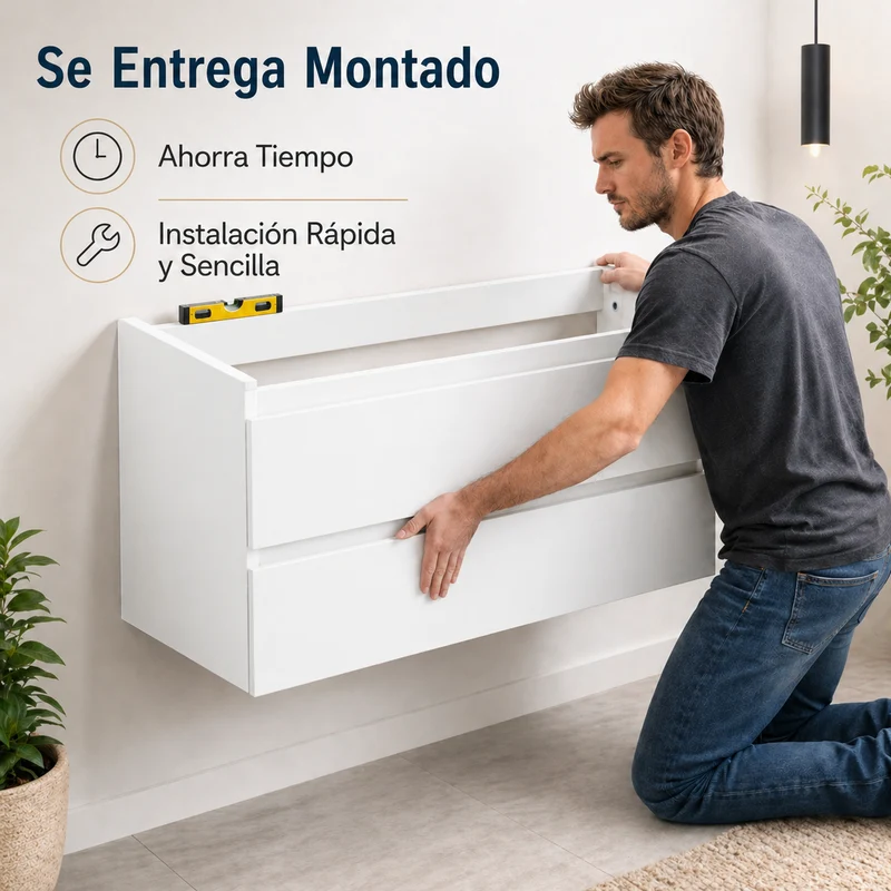 Almagro - Mueble de baño suspendido blanco con lavabo integrado