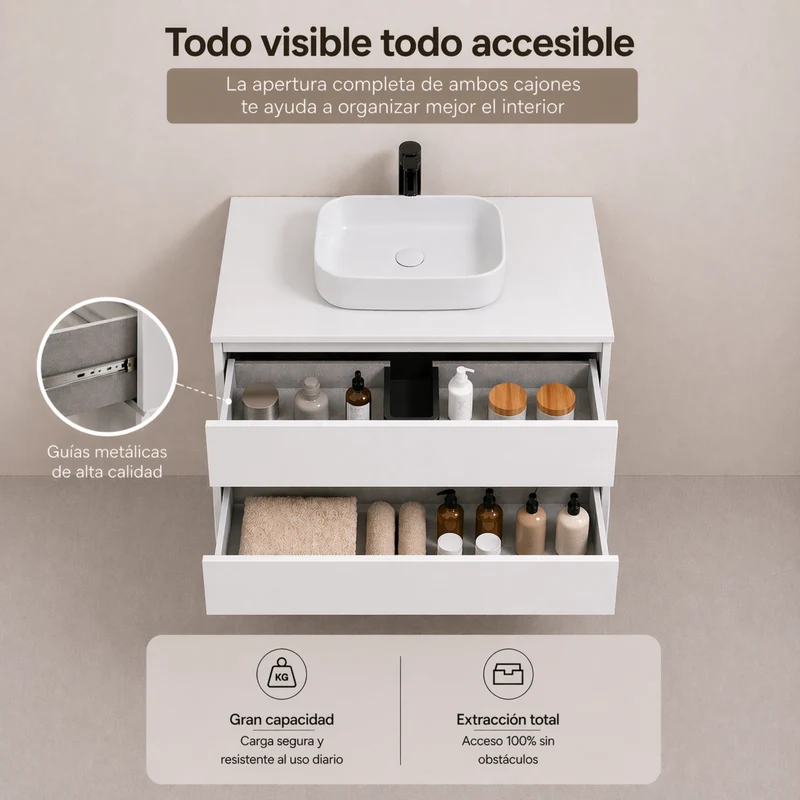 Almagro - Mueble de baño suspendido con lavabo sobre encimera