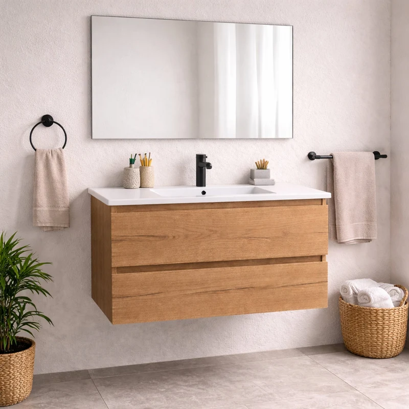 Almagro - Mueble de baño suspendido Roble con lavabo integrado