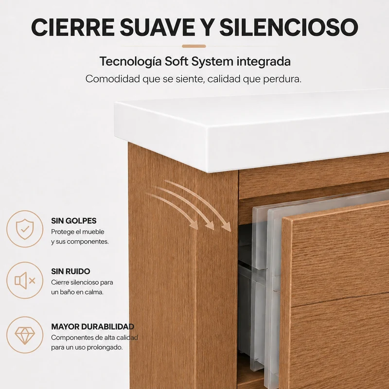 Almagro - Mueble de baño suspendido Roble con lavabo integrado