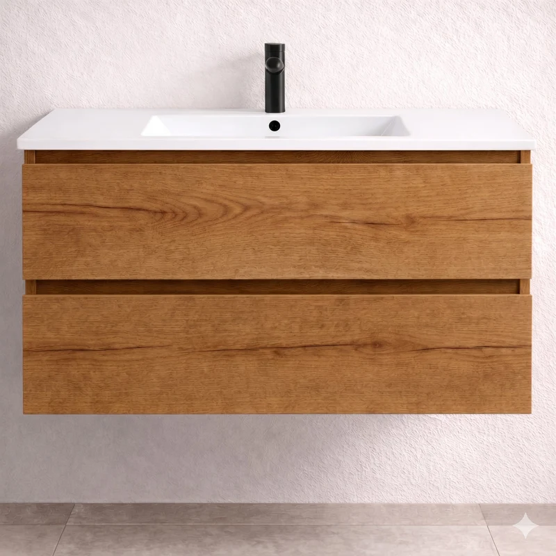 Almagro - Mueble de baño suspendido Roble con lavabo integrado