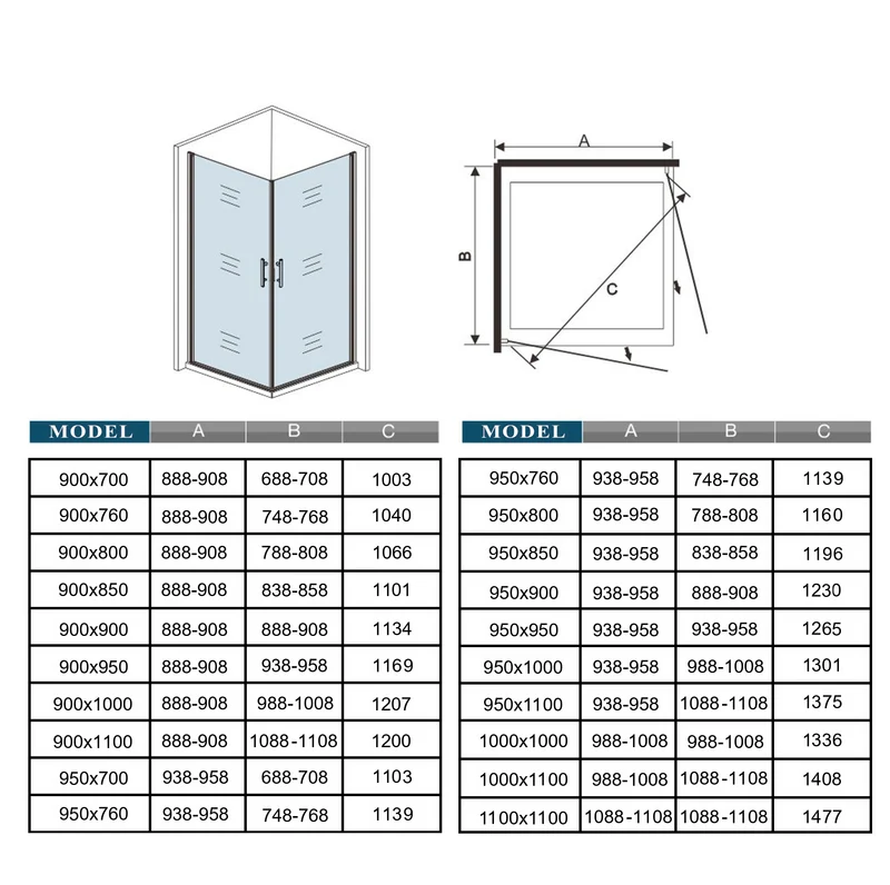 Mamparas de Ducha Angular Doble Puerta Abatible Antical Cristal 6mm