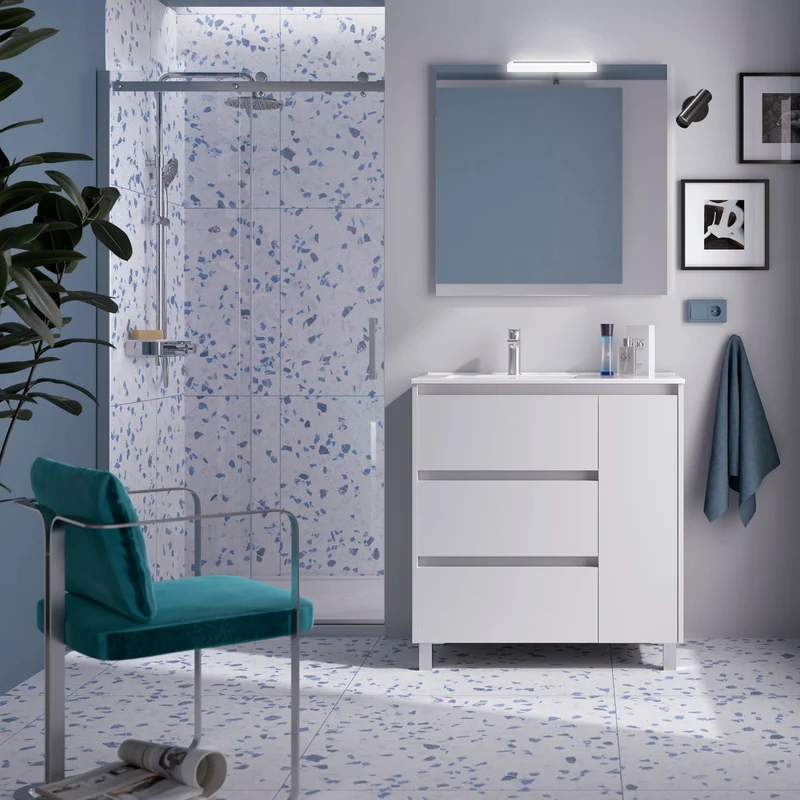 Noja 3C1P - Mueble de baño con patas y lavabo encastrado