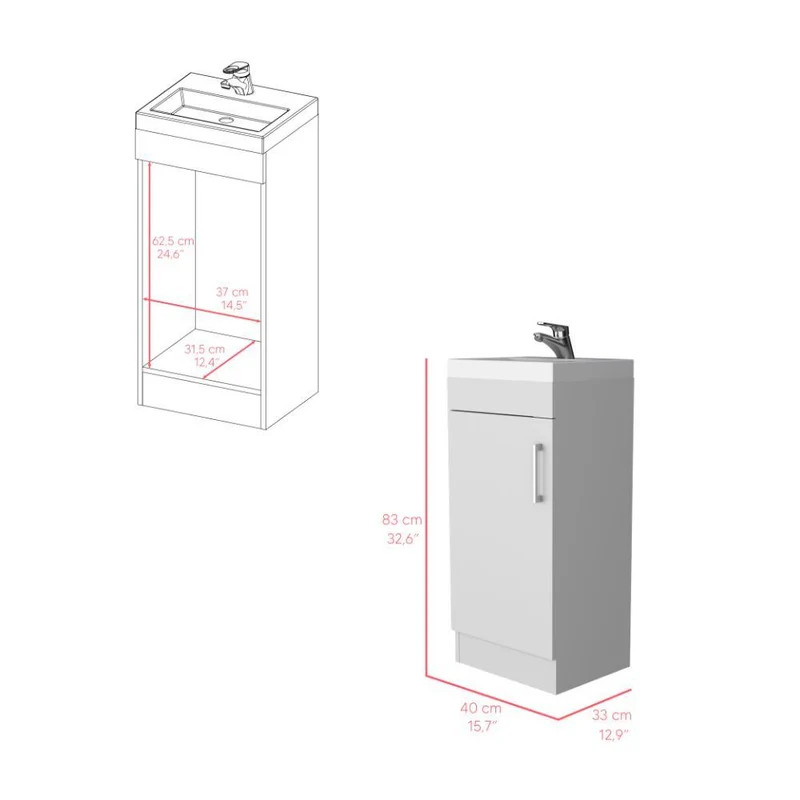 Mueble para Lavamanos Oporto, Blanco, con una Puerta Abatible ZF