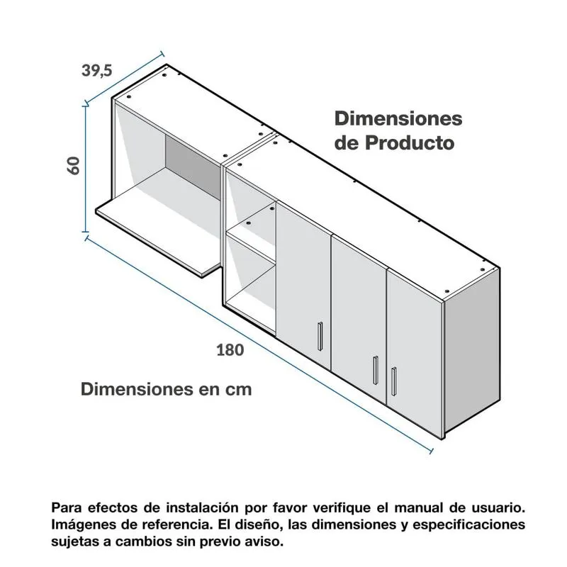 Mueble Superior para Cocina 180cm 3 Puertas Challenger Sa35180 Nola