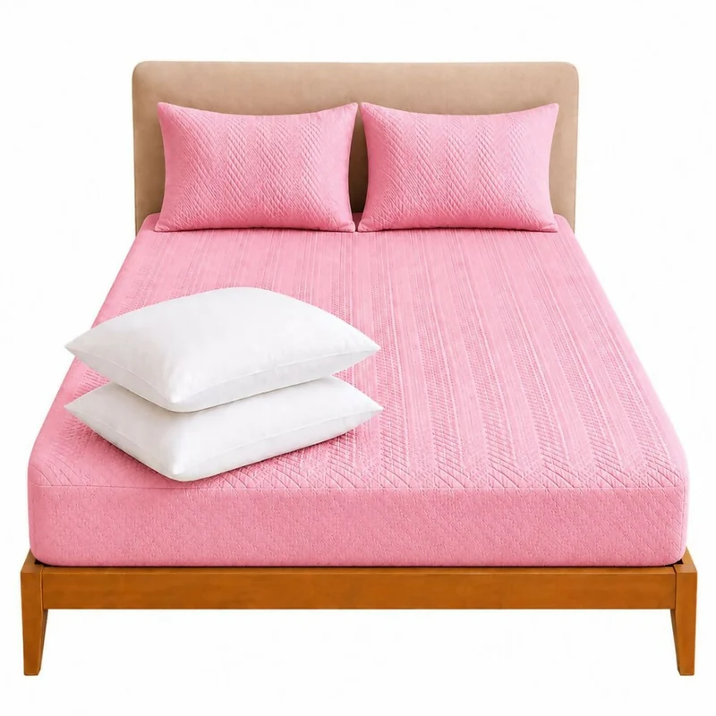 Combo Protector Colchon + 2 Almohadas Siliconadas Doble Rosado