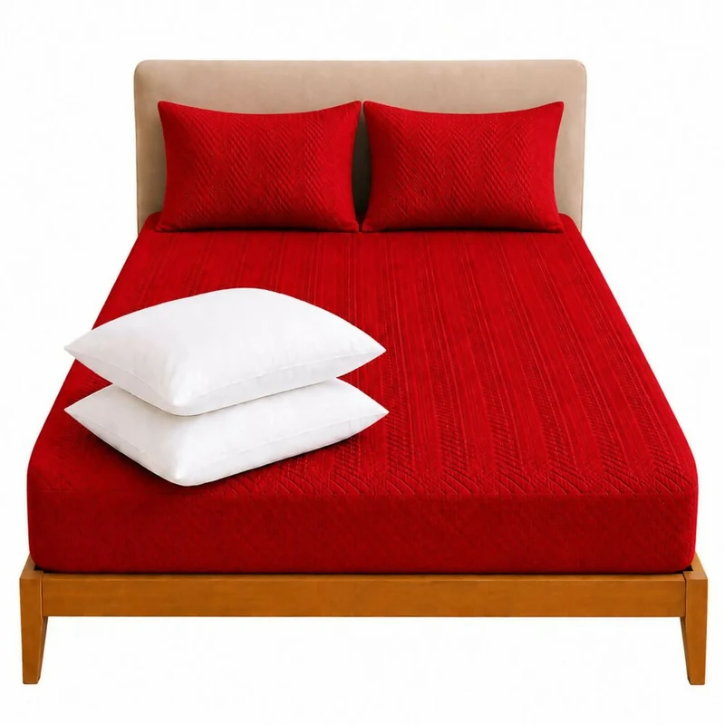 Combo Protector Colchon + 2 Almohadas Siliconadas Queen Rojo