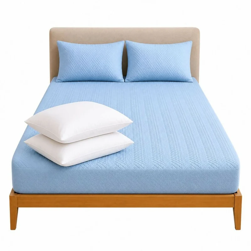 Combo Protector Colchon + 2 Almohadas Siliconadas Queen Celeste