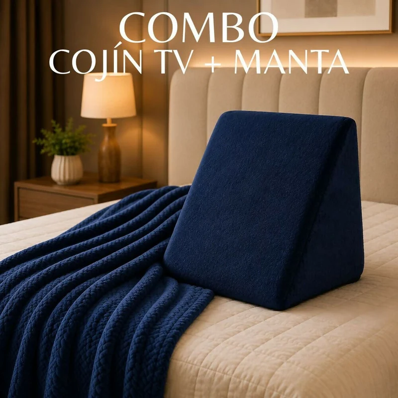 Combo Cojin Tv + Cobija Azul