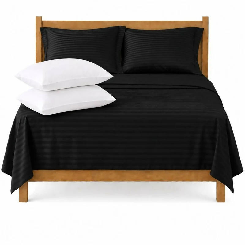 Combo Juego De Sábanas + 2 Almohadas Siliconadas Semidoble Negro