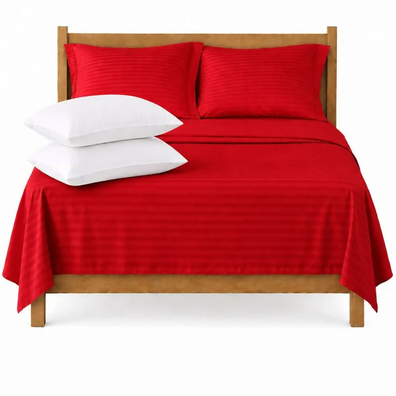 Combo Juego De Sábanas + 1 Almohada Siliconada Sencillo Rojo