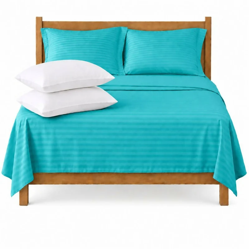 Combo Juego De Sábanas + 1 Almohada Siliconada Sencillo Turquesa