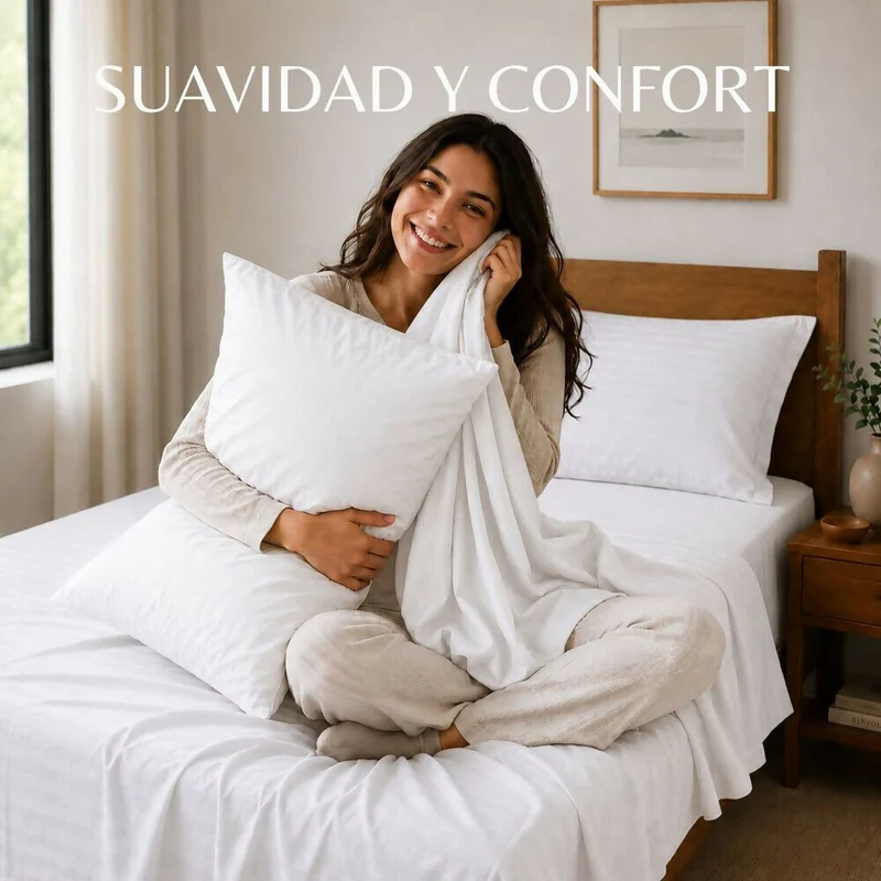 Combo Juego De Sábanas + 2 Almohadas Siliconadas King Blanco