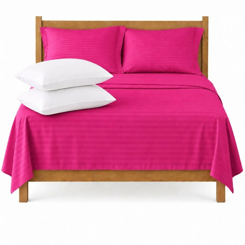 Combo Juego De Sábanas + 2 Almohadas Siliconadas King Fucsia