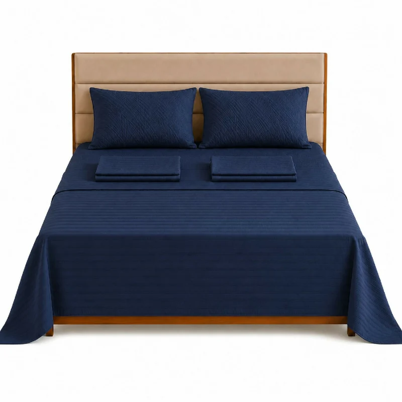 Combo Protector Colchon + Juego De Sábanas King Azul