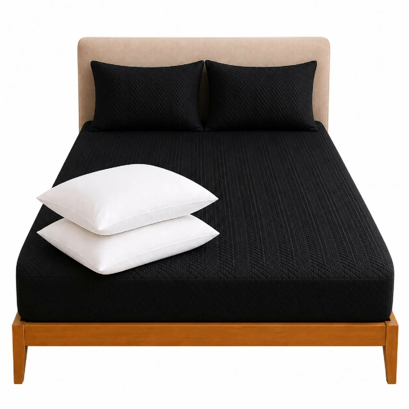 Combo Protector Colchon + 1 Almohada Siliconada Sencillo Negro