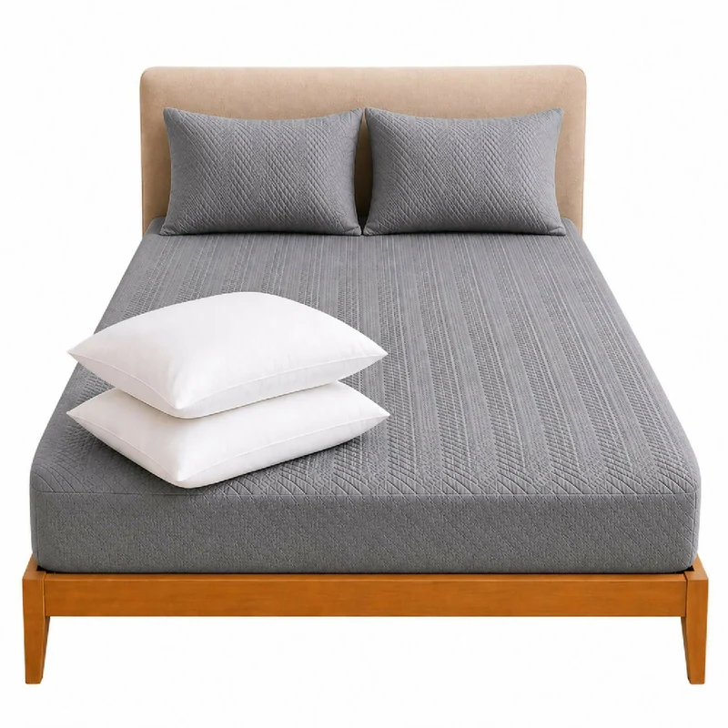 Combo Protector Colchon + 1 Almohada Siliconada Sencillo Gris