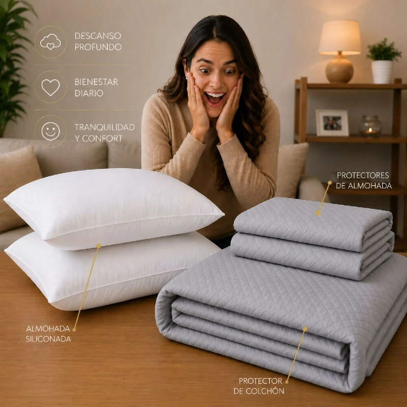 Combo Protector Colchon + 1 Almohada Siliconada Sencillo Gris