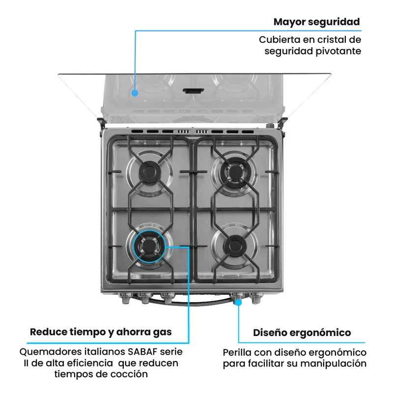 Estufa de Piso a Gas Propano y Horno en Acero Inox, Negro