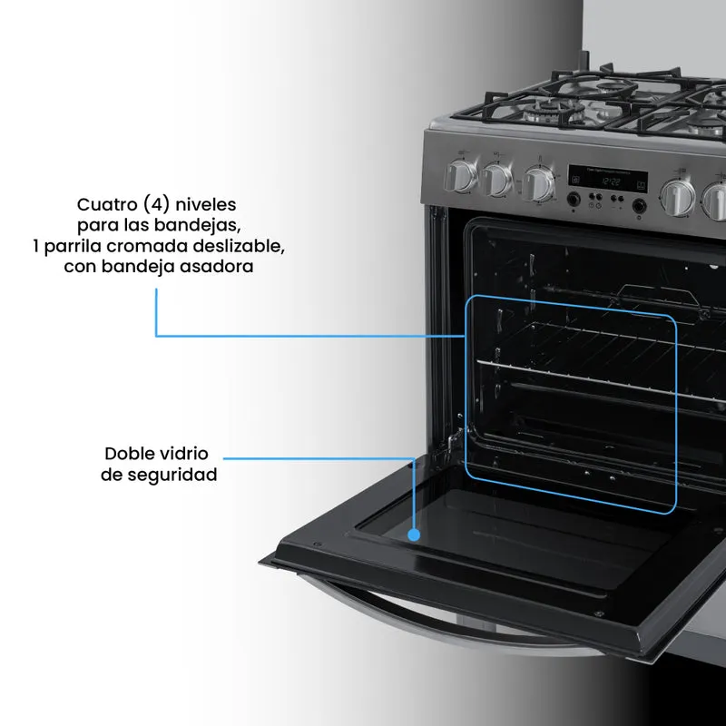 Estufa de Piso a Gas Propano y Horno en Acero Inox, Negro