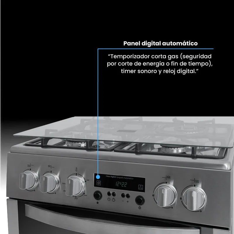 Estufa de Piso a Gas Natural con Horno, Acero Inox, Negro