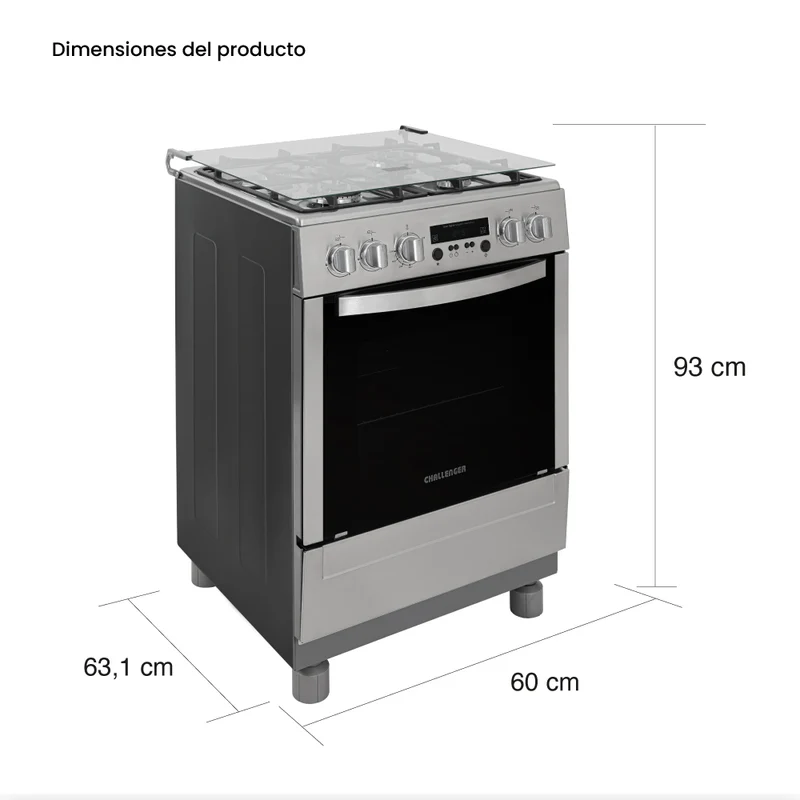 Estufa de Piso a Gas Natural con Horno, Acero Inox, Negro