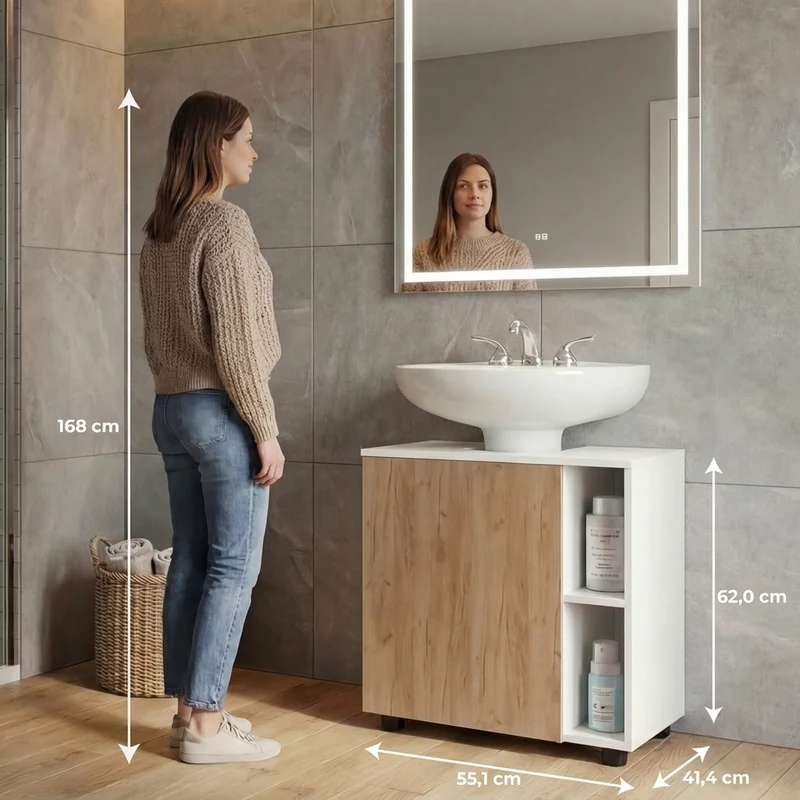 Mueble para Lavamanos Pascuale, Blanco Duqueza y Fresno Europeo, No Incluye Lavamanos ZF