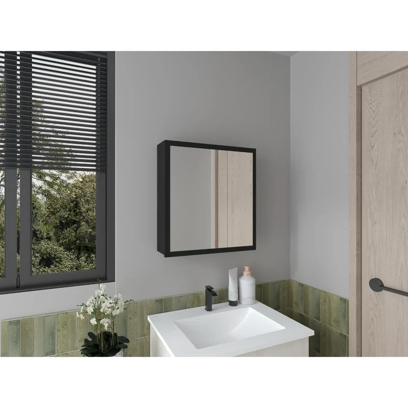 Gabinete de Baño Luma, Wengue, con Puerta Espejo y Dos Entrepaños para Ubicar Múltiples Objetos ZF