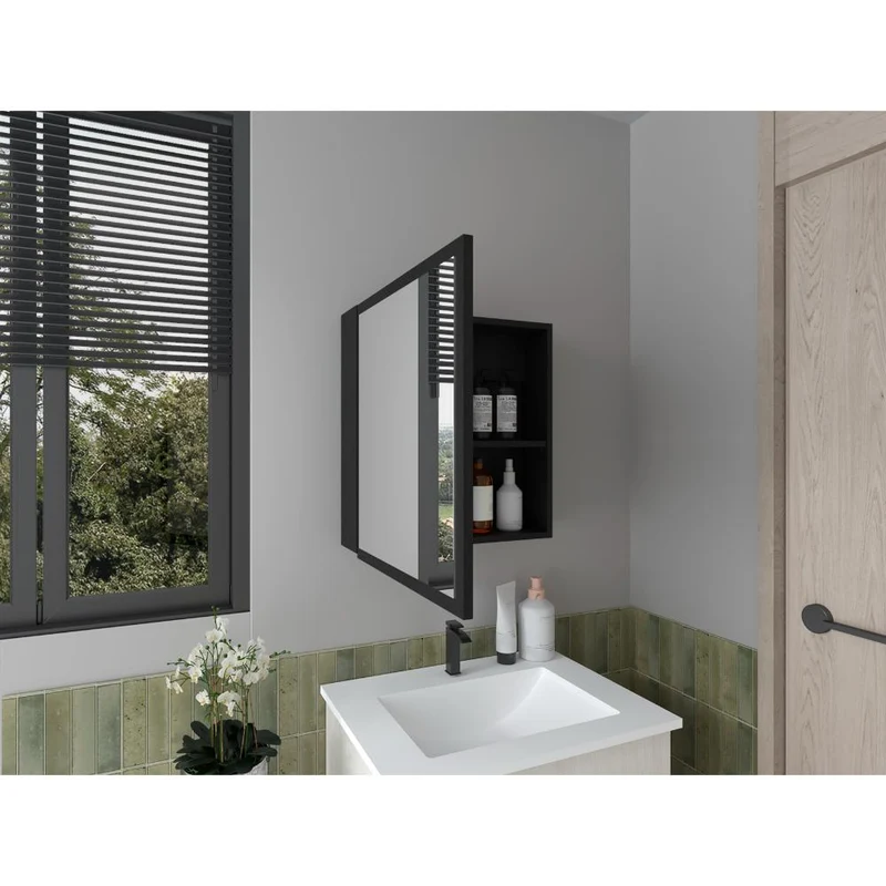 Gabinete de Baño Luma, Wengue, con Puerta Espejo y Dos Entrepaños para Ubicar Múltiples Objetos ZF