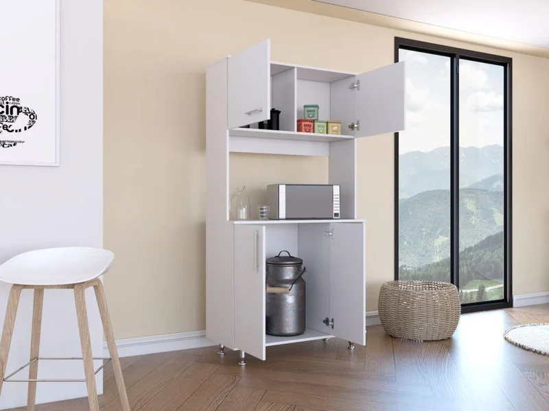Alacena Everton, Blanco, con Cuatro Puertas y Patas de Acero