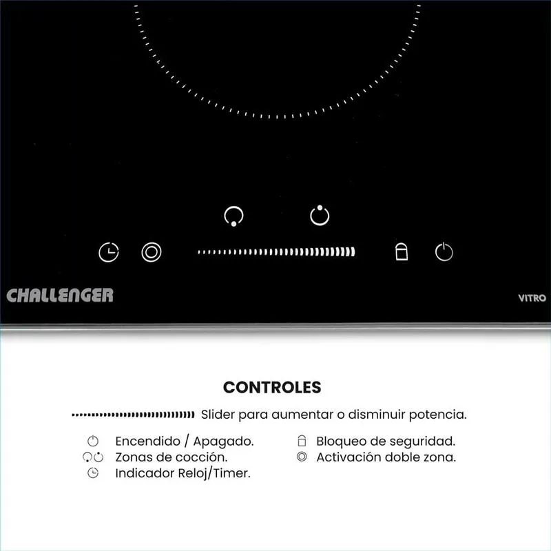 Estufa Empotrar Vitrocerámica 2 Puestos 30cm 220V Challenger Vt6030