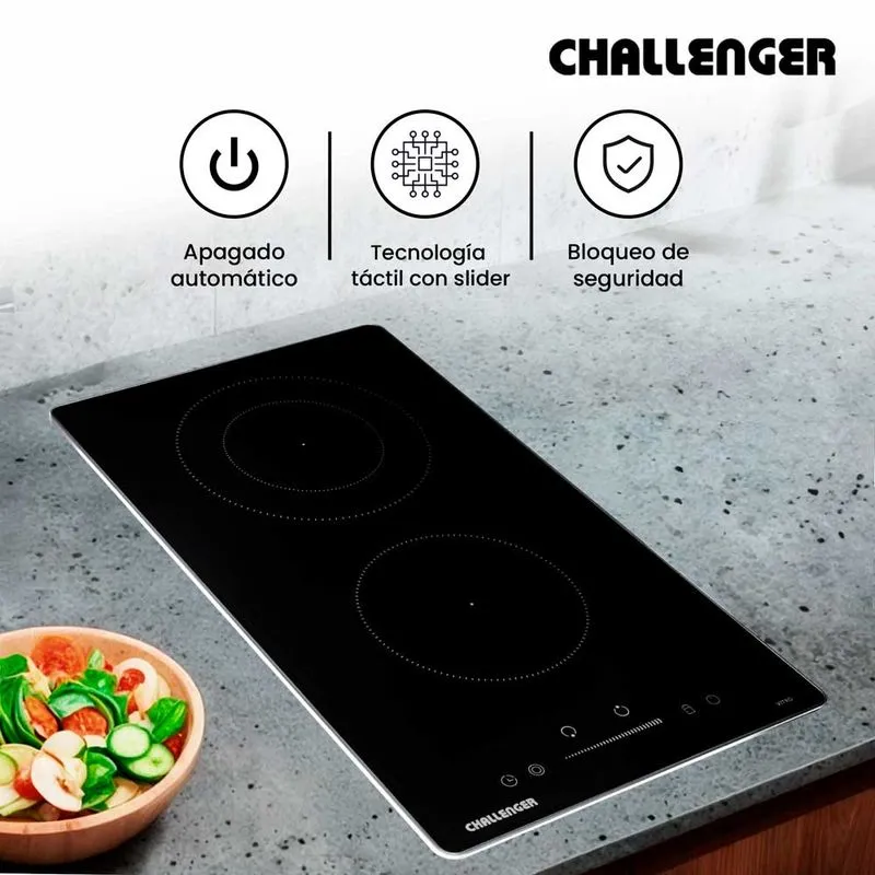 Estufa Empotrar Vitrocerámica 2 Puestos 30cm 220V Challenger Vt6030