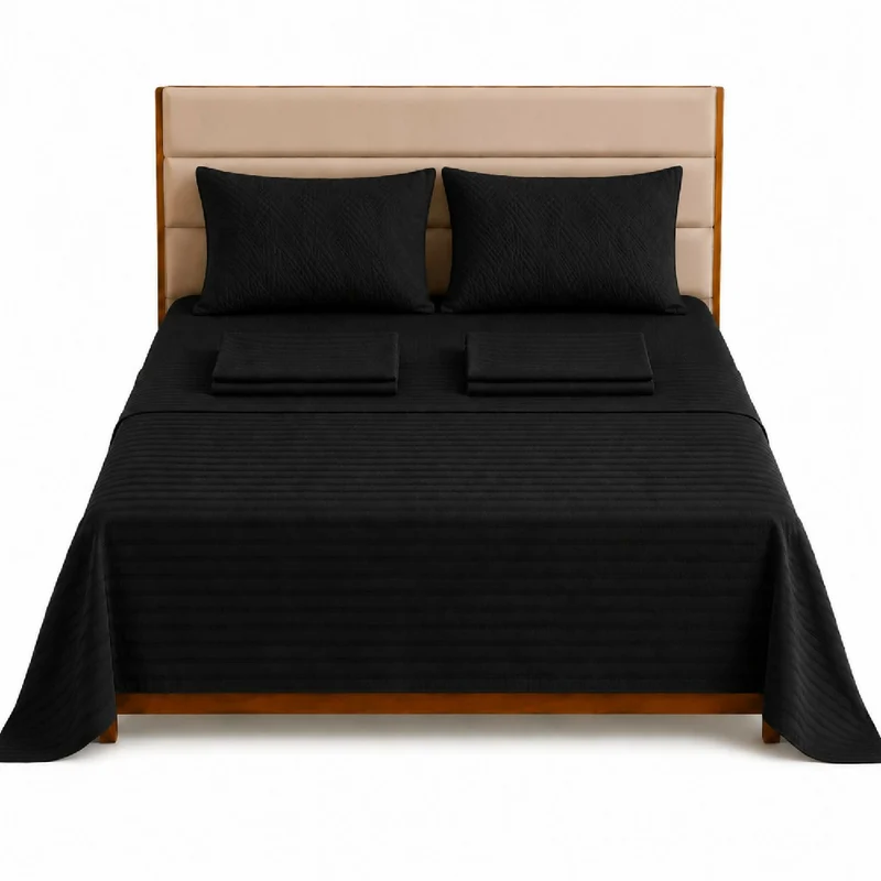 Combo Protector Colchon + Juego De Sábanas Sencilla Negro