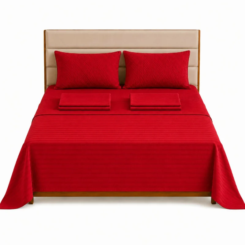 Combo Protector Colchon + Juego De Sábanas Sencilla Rojo