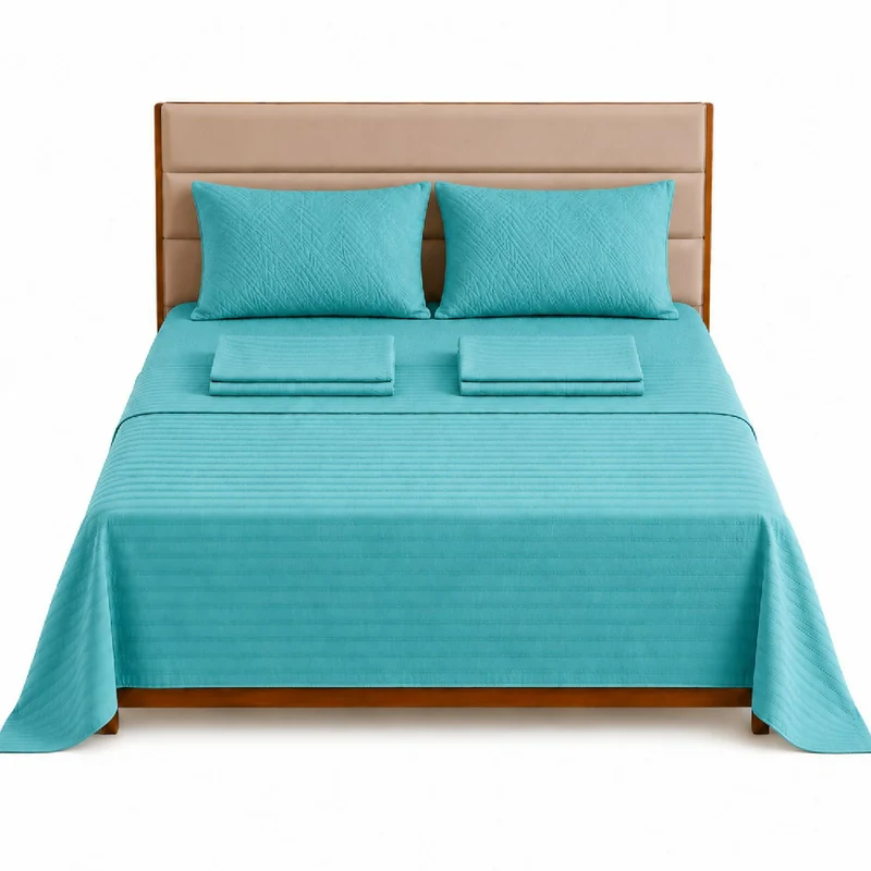 Combo Protector Colchon + Juego De Sábanas Semidoble Turquesa