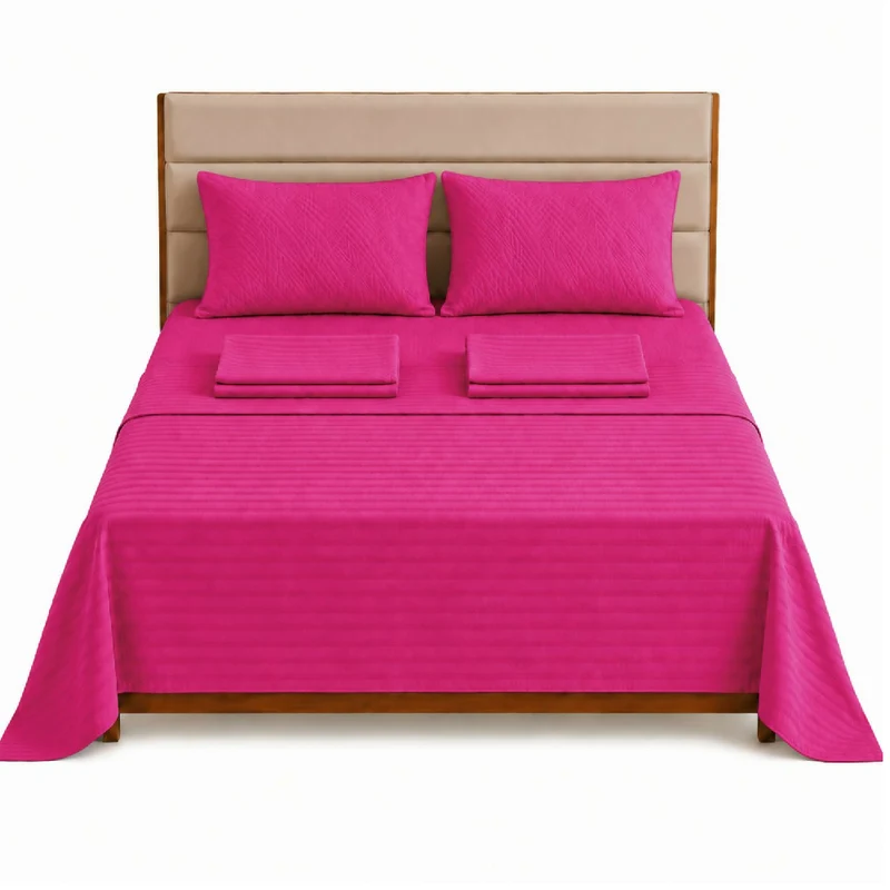 Combo Protector Colchon + Juego De Sábanas Queen Fucsia