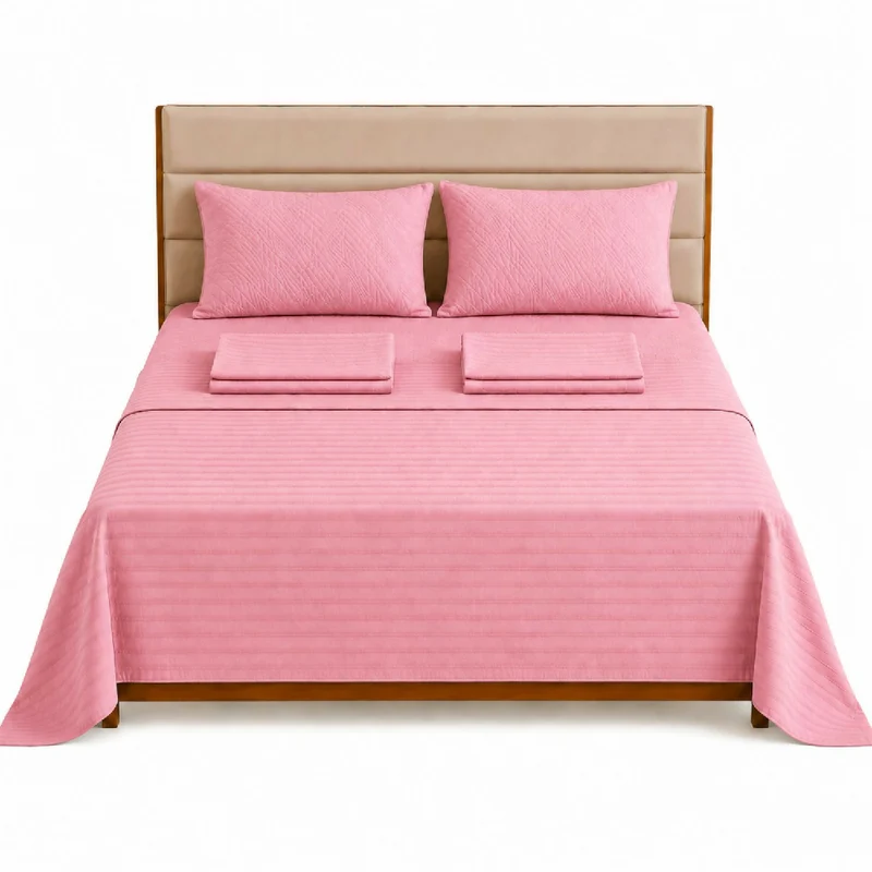 Combo Protector Colchon + Juego De Sábanas King Rosado