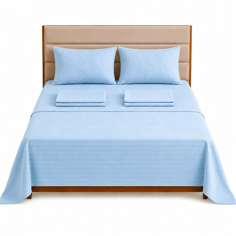 Combo Protector Colchon + Juego De Sábanas Queen Celeste
