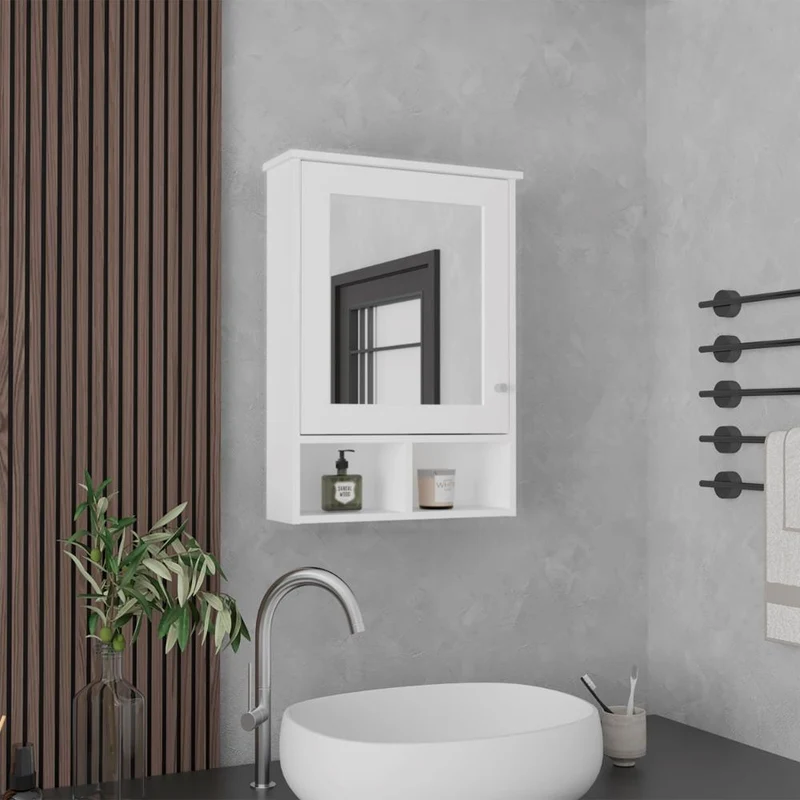 Gabinete de Baño Egeo, Blanco Duqueza, con Puerta Espejo y Tres Entrepaños para Ubicar Objetos ZF