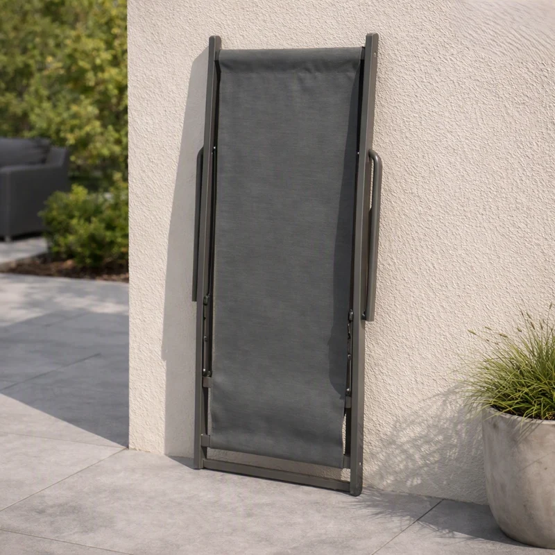 Set de 2 Sillas Plegable Reclinable Kenya, Gris Oscuro, con Tres Posiciones