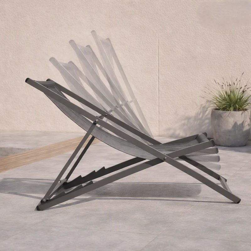 Set de 2 Sillas Plegable Reclinable Kenya, Gris Oscuro, con Tres Posiciones