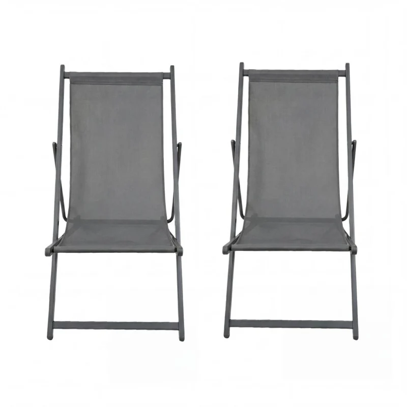 Set de 2 Sillas Plegable Reclinable Kenya, Gris Oscuro, con Tres Posiciones