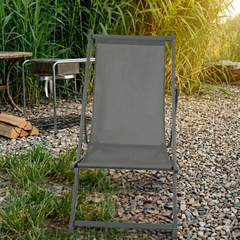 Set de 2 Sillas Plegable Reclinable Kenya, Gris Oscuro, con Tres Posiciones
