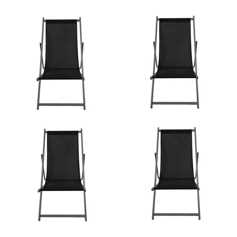 Set de 4 Sillas Plegable Reclinable Kenya, Negro, con Tres Posiciones