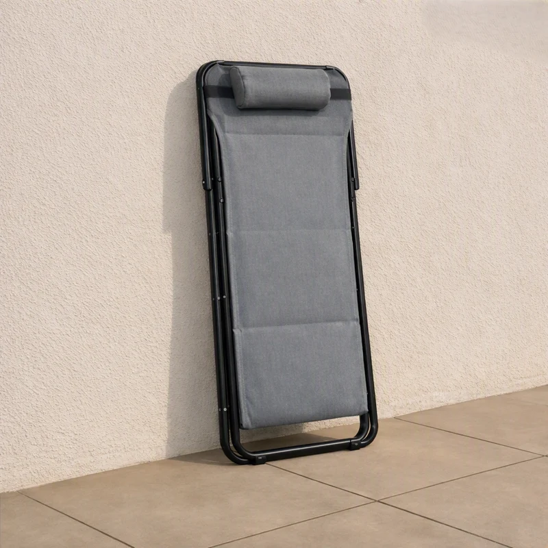 Set de 4 Sillas Plegable Reclinable Zambia, Gris Oscuro, con Tres Posiciones