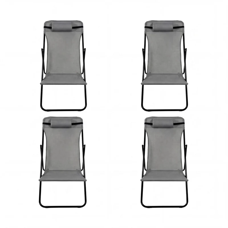 Set de 4 Sillas Plegable Reclinable Zambia, Gris Oscuro, con Tres Posiciones