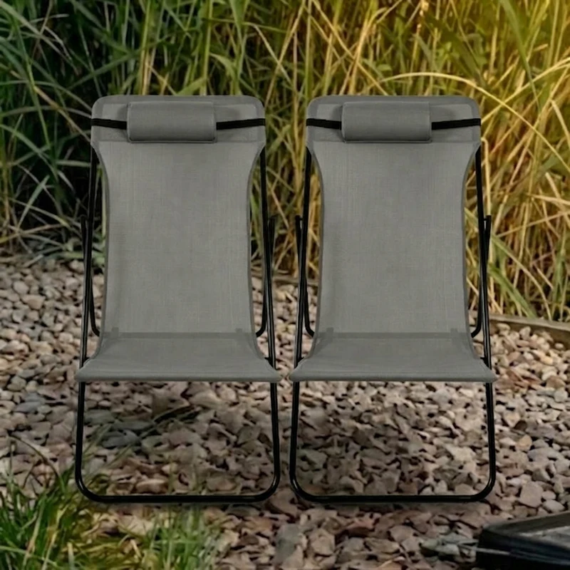 Set de 4 Sillas Plegable Reclinable Zambia, Gris Oscuro, con Tres Posiciones