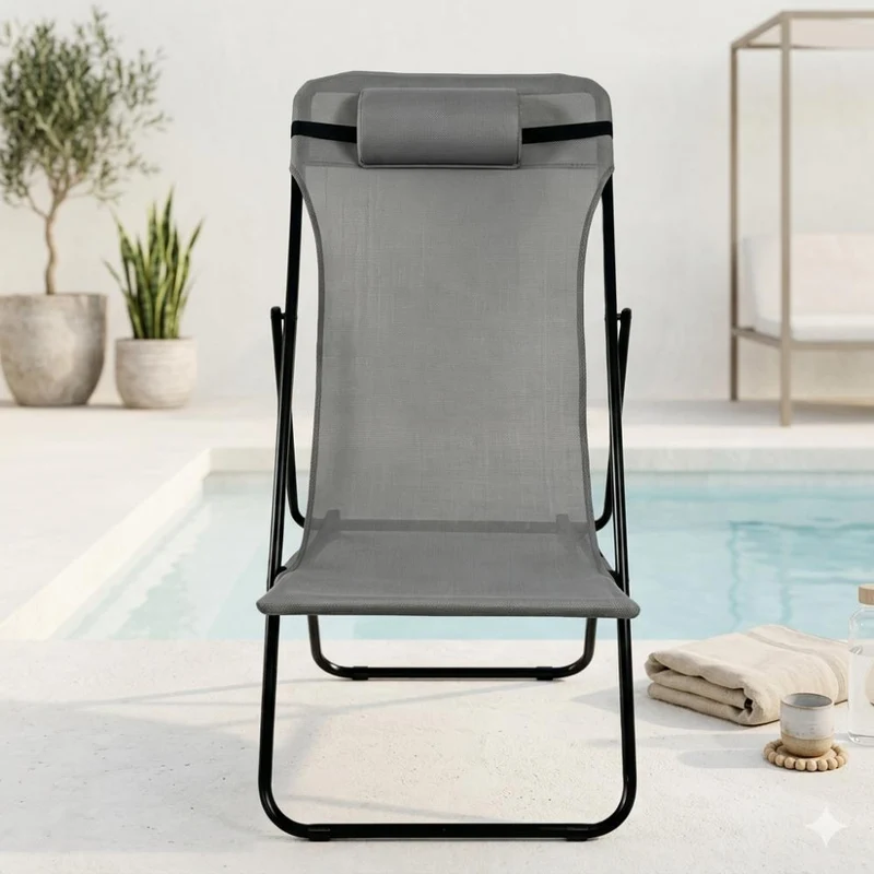 Set de 4 Sillas Plegable Reclinable Zambia, Gris Oscuro, con Tres Posiciones