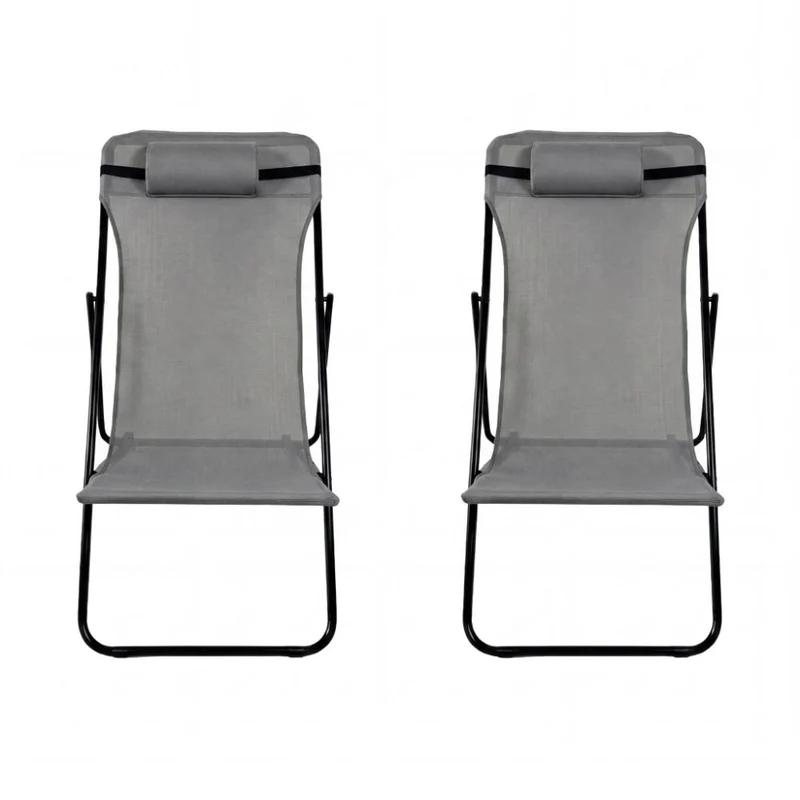 Set de 2 Sillas Plegable Reclinable Zambia, Gris Oscuro, con Tres Posiciones